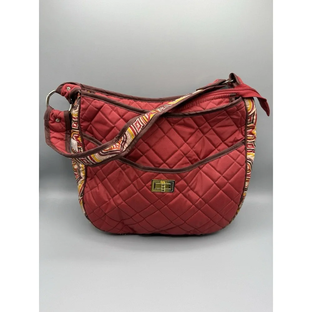 Cinda B Handbag Amore Quilted Red Burgundy Shoulder Bag Machine Washable Purse